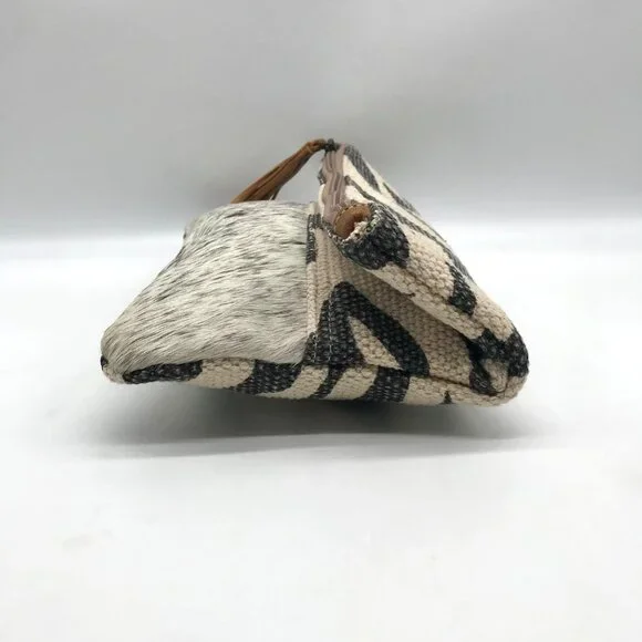 Bhrayna Zebra Design Fold Over Cotton & Leather Clutch - Picture 3 of 10